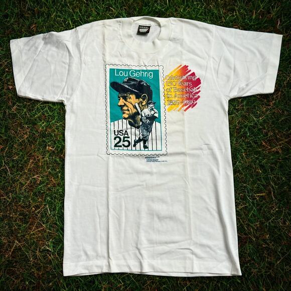 Lou Gehrig New York Yankees USPS Stamp Tee Screen Stars USA L Vintage 1989 - Picture 1 of 11